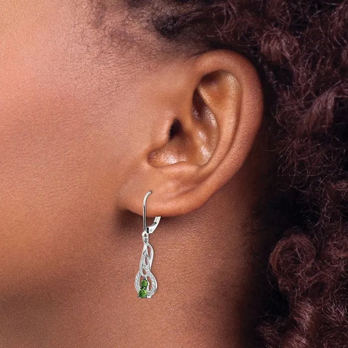Earrings Goldia 14k White Gold GreenWhite Real Diamond Leverback Earrings