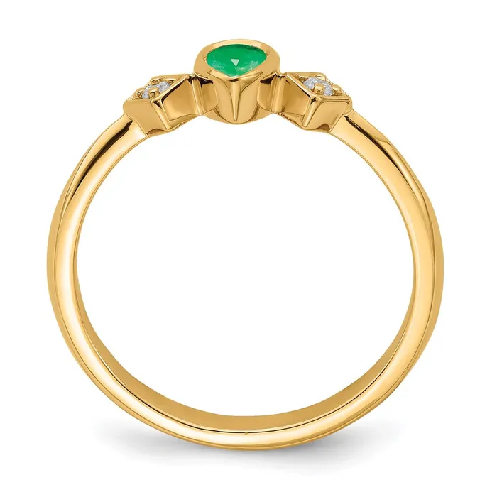 Goldia Rings Solid 14k Yellow Gold Pear Bezel Simulated Emerald and CZ Ring
