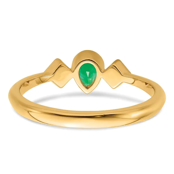 Goldia Rings Solid 14k Yellow Gold Pear Bezel Simulated Emerald and CZ Ring