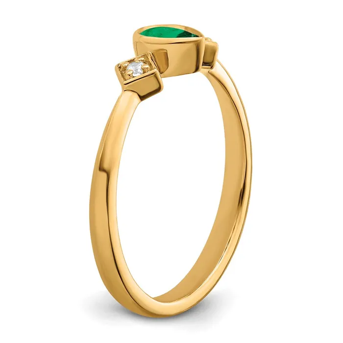 Goldia Rings Solid 14k Yellow Gold Pear Bezel Simulated Emerald and CZ Ring