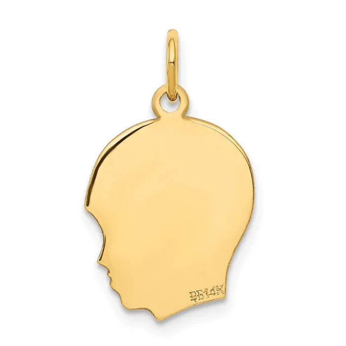 14k Yellow Gold Plain Medium 018 Gauge Facing Right Engravable Boy Head Charm TreasureFineJewelers Charm Necklaces