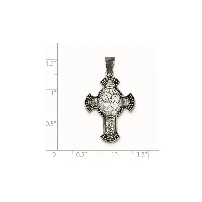 TreasureFineJewelers Sterling Silver Antiqued Textured and Brushed Religious Cross Pendant Necklaces
