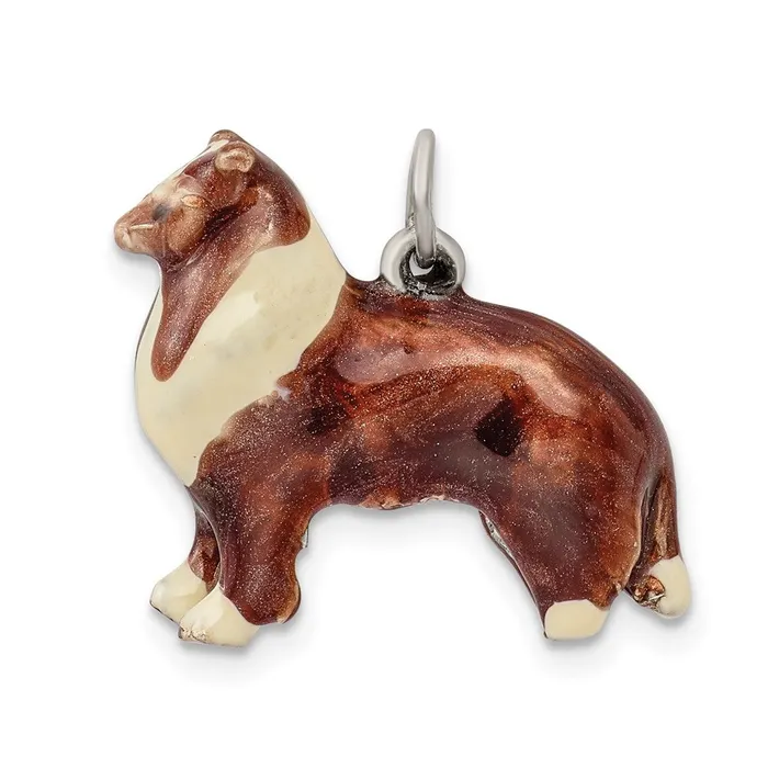TreasureFineJewelers Sterling Silver Enameled Collie Charm Rings