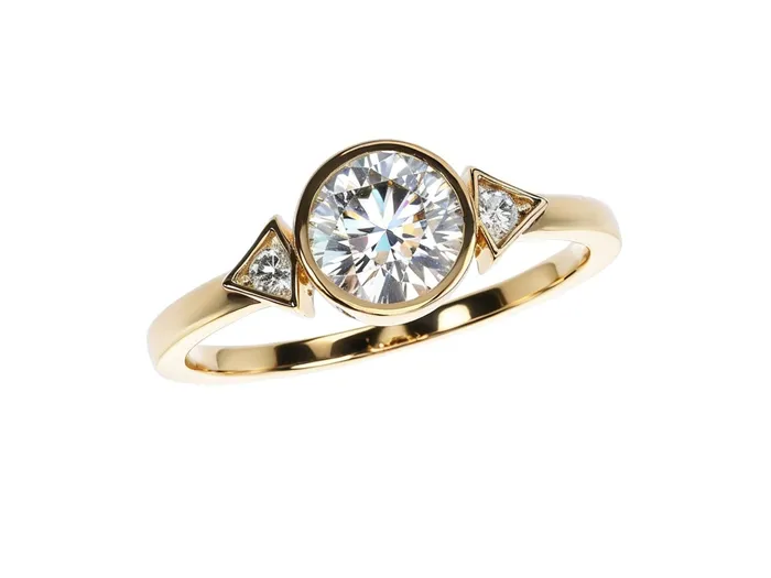 FL LLC Rings Yellow Gold Diamond Engagement Ring Gold Lab Grown Diamond Created Diamond Art Deco Minimalist Engagement Ring Moissanite Ring Yellow Gold