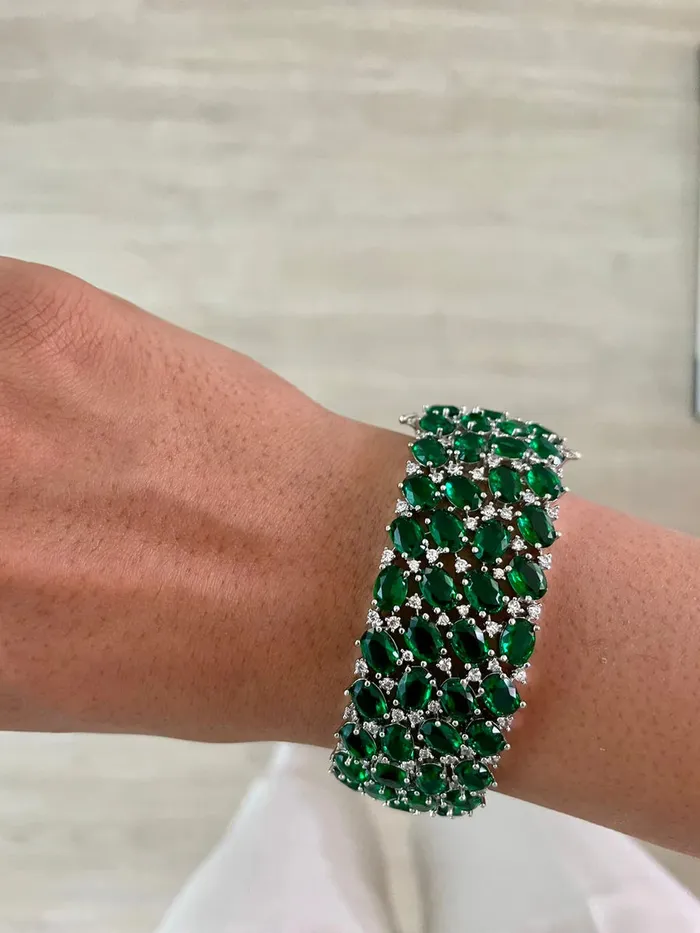 3 Layer Baguette Emerald Diamond Floret Necklace Set PRERTO ECOMMERCE PRIVATE LIMITED Necklaces