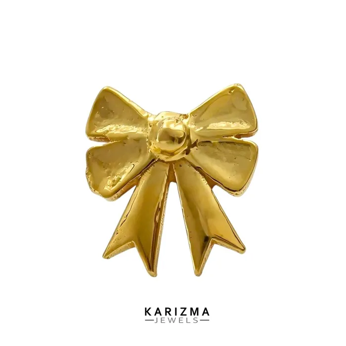 Karizma Jewels 18K Real Solid Gold girlish stylish bow Nose stud cum Earring Gold Screw Back Earrings