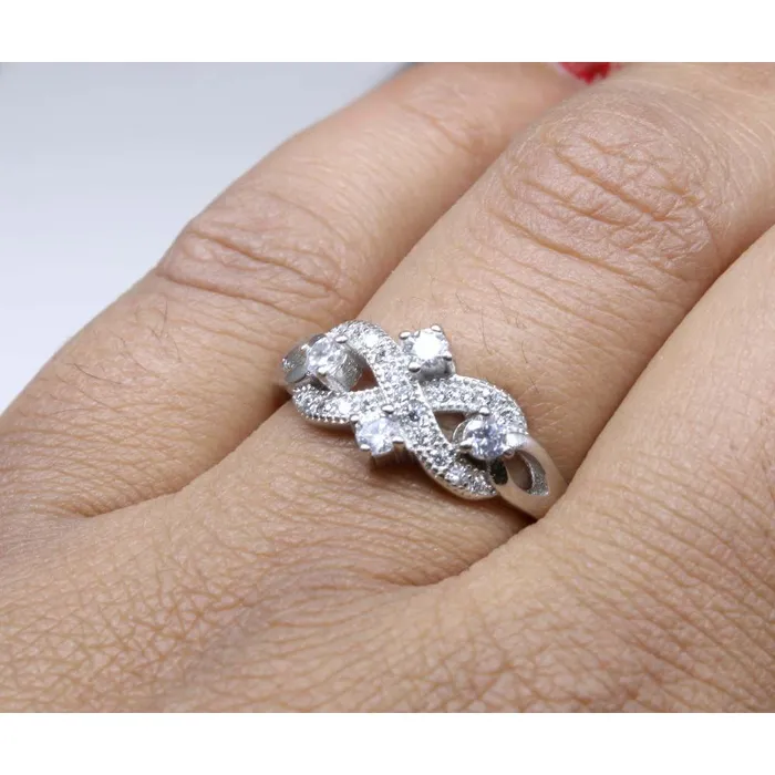Karizma Jewels Rings Beautiful Real Sterling Silver Ring CZ Studded Platinum Finish