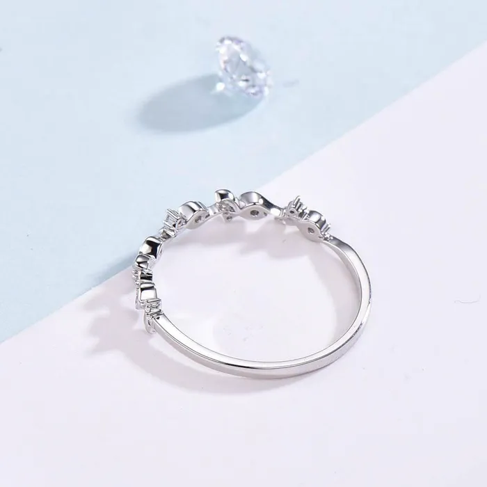 PENFINE Flower Dainty Diamond Wedding Ring Unique Rings