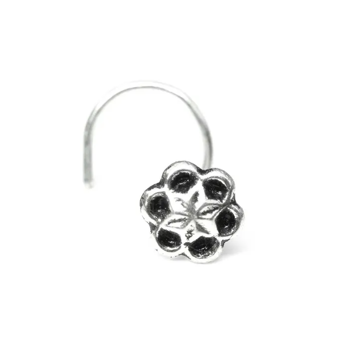 Rings Karizma Jewels Solid 925 Sterling Silver Oxidized Flower Nose Stud Twist nose ring L Bend
