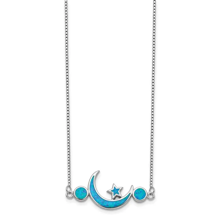 Sterling Silver Rhodplated Created Opal Moon and Star NecklaceWBCQG432819 WB Choice Jewelry Necklaces Sterling Silver Rhodplated Created Opal Moon and Star NecklaceWBCQG432819 WB Choice Jewelry Necklaces