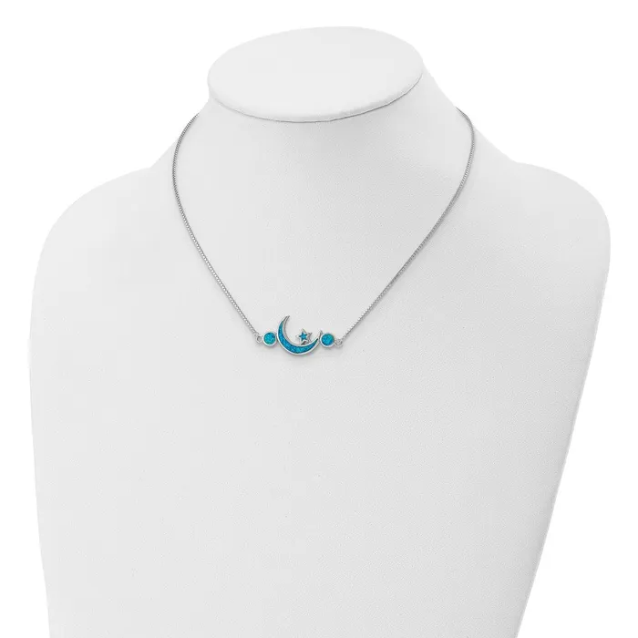 Sterling Silver Rhodplated Created Opal Moon and Star NecklaceWBCQG432819 WB Choice Jewelry Necklaces Sterling Silver Rhodplated Created Opal Moon and Star NecklaceWBCQG432819 WB Choice Jewelry Necklaces