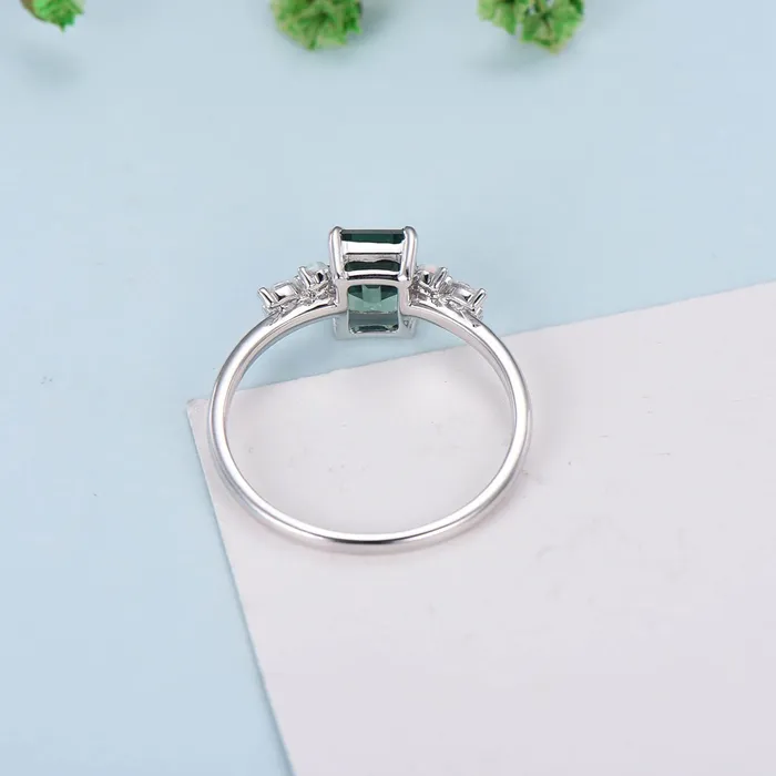 Unique Green Sapphire Engagement Ring Rose Gold Alternative Alexandrite Opal Wedding Ring For Women Vintage Teal Lab Sapphire Promise Ring PENFINE Rings