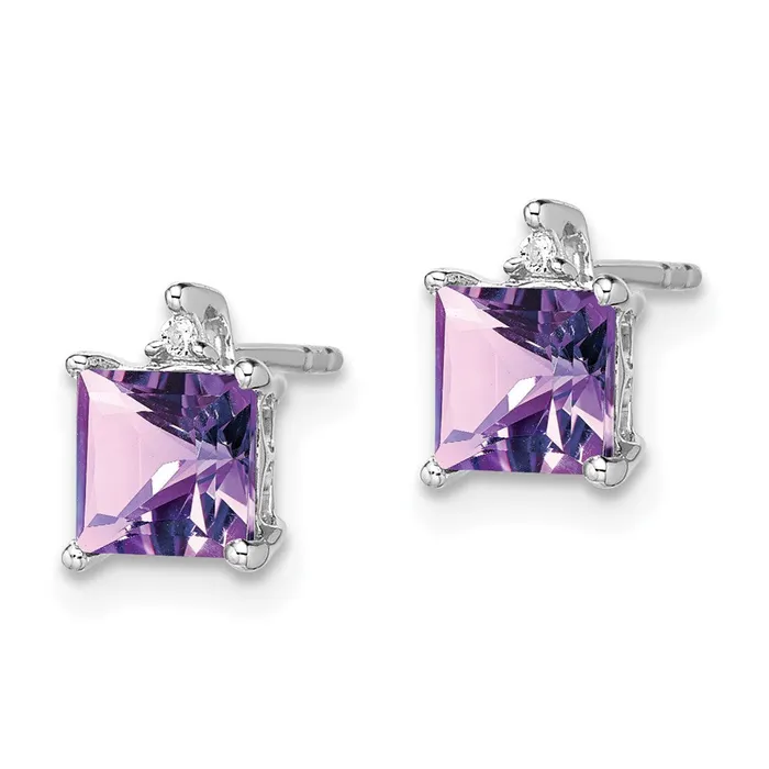 WB Choice Jewelry 14k White Gold Princess Amethyst and Diamond EarringsWBCEM7085AM001WA Earrings WB Choice Jewelry 14k White Gold Princess Amethyst and Diamond EarringsWBCEM7085AM001WA Earrings