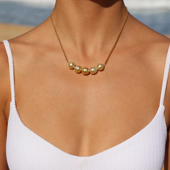 Clover Golden Pearl Necklace misha hawaii Necklaces