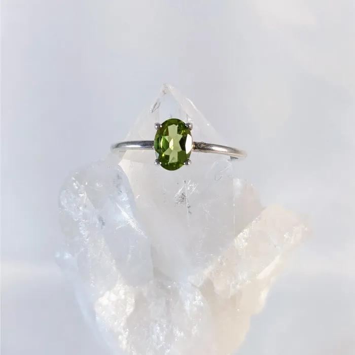 Rings Peridot Faceted Dainty Sterling Silver Stackable Ring Prong Setting J937 Bliss Crystals
