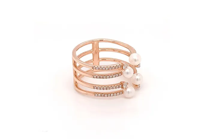 Rings Ring 14kt Rose Gold Fresh Water Pearls Diamonds Albert Hern