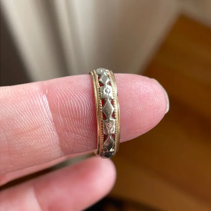 Rings Vintage Paris Jewelry Floral Band 14k White and Yellow Gold Vintage