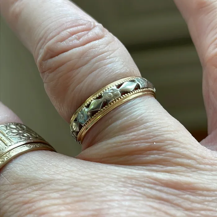Rings Vintage Paris Jewelry Floral Band 14k White and Yellow Gold Vintage