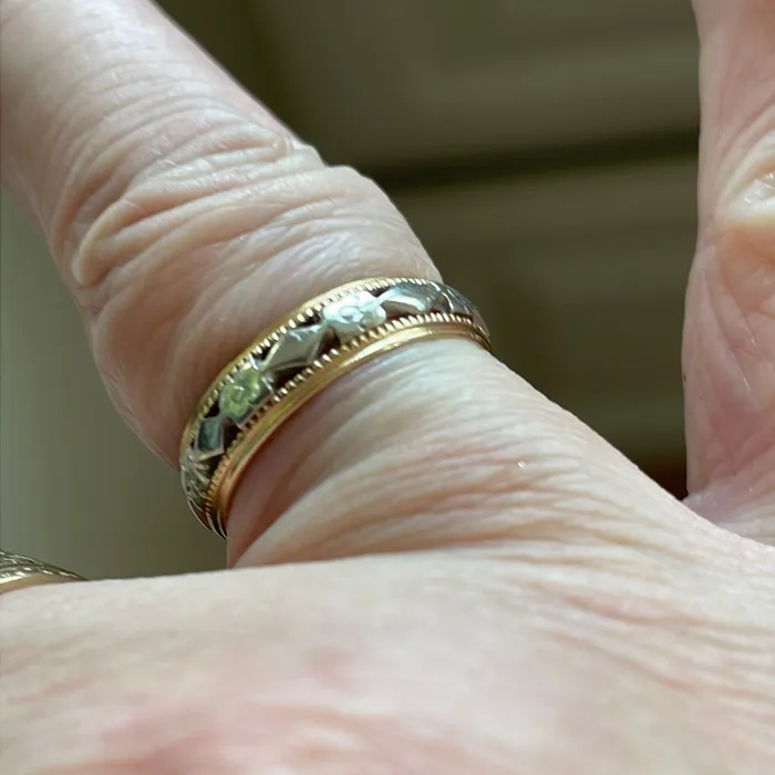 Rings Vintage Paris Jewelry Floral Band 14k White and Yellow Gold Vintage