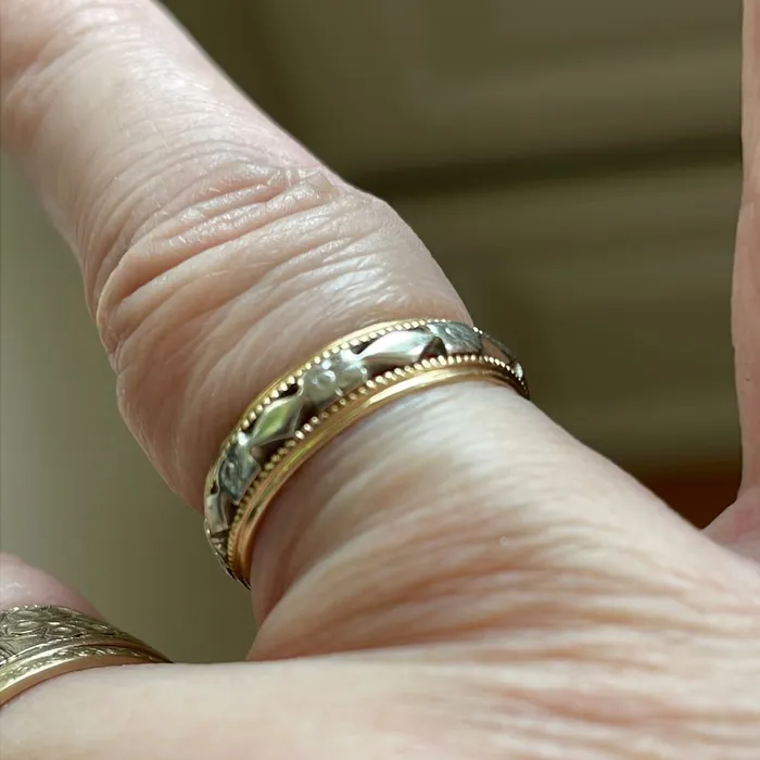 Rings Vintage Paris Jewelry Floral Band 14k White and Yellow Gold Vintage