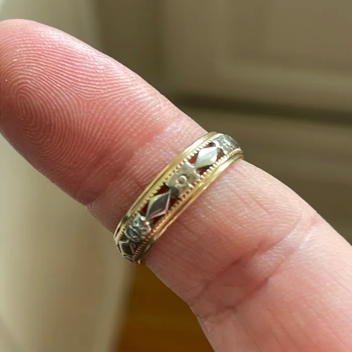 Rings Vintage Paris Jewelry Floral Band 14k White and Yellow Gold Vintage