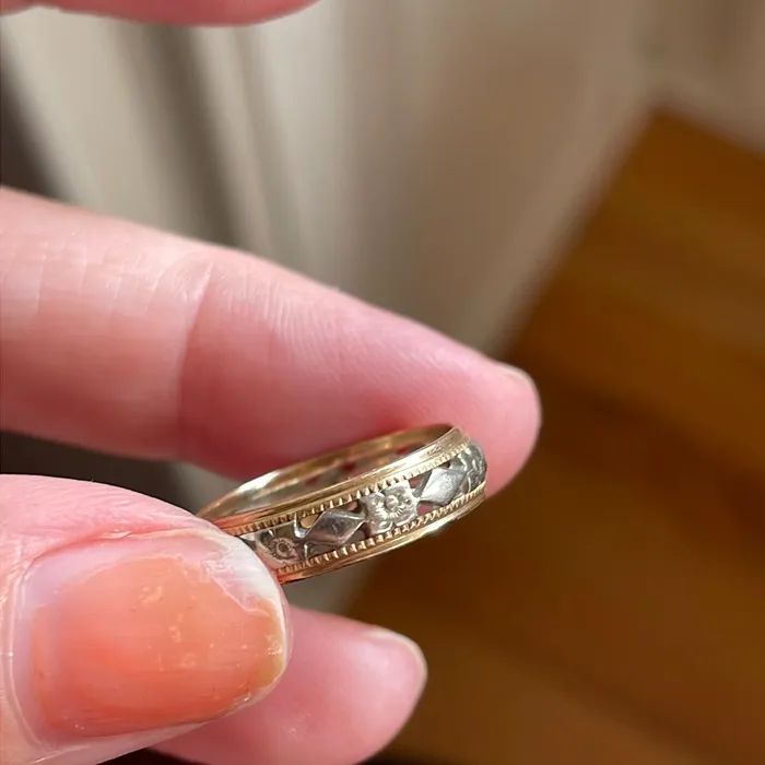 Rings Vintage Paris Jewelry Floral Band 14k White and Yellow Gold Vintage