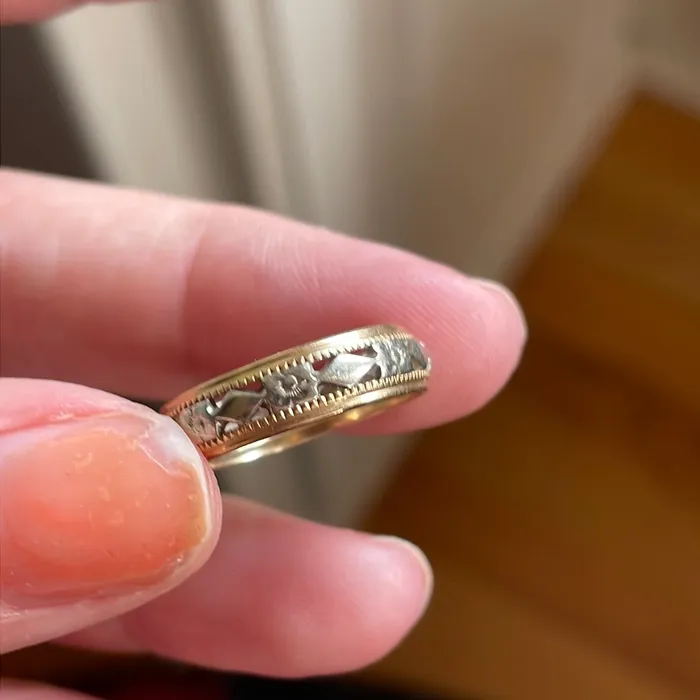 Rings Vintage Paris Jewelry Floral Band 14k White and Yellow Gold Vintage