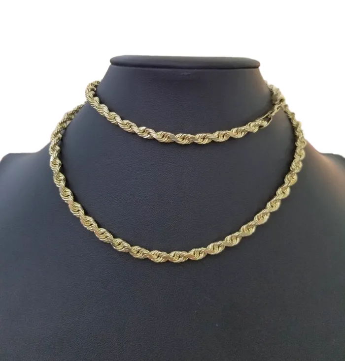 10k Gold Rope Chain For Men Necklace Diamond Cut 6mm 24 Inch SOLID Free Shipping Gold and Diamond Necklaces
