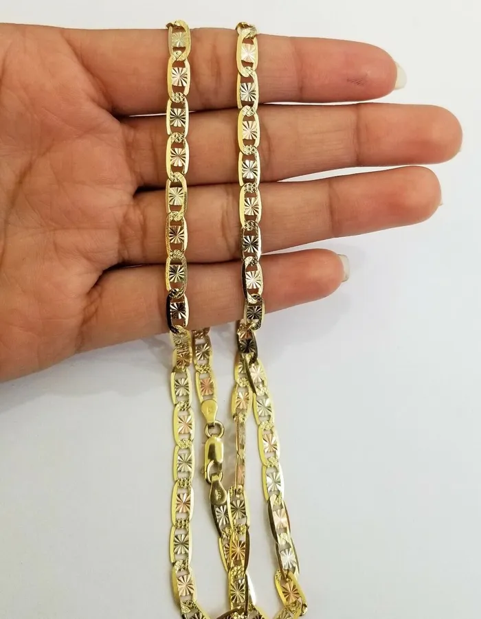 Gold and Diamond 14k valentino Trio Gold Womens Link chain 26 necklace 5mm with Diamond Cut Necklaces