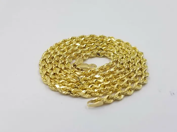 Gold and Diamond Real 18k Solid Yellow Gold Rope Chain 2mm Diamond Cut 20 Inches Lobster Lock PreStyled Sets