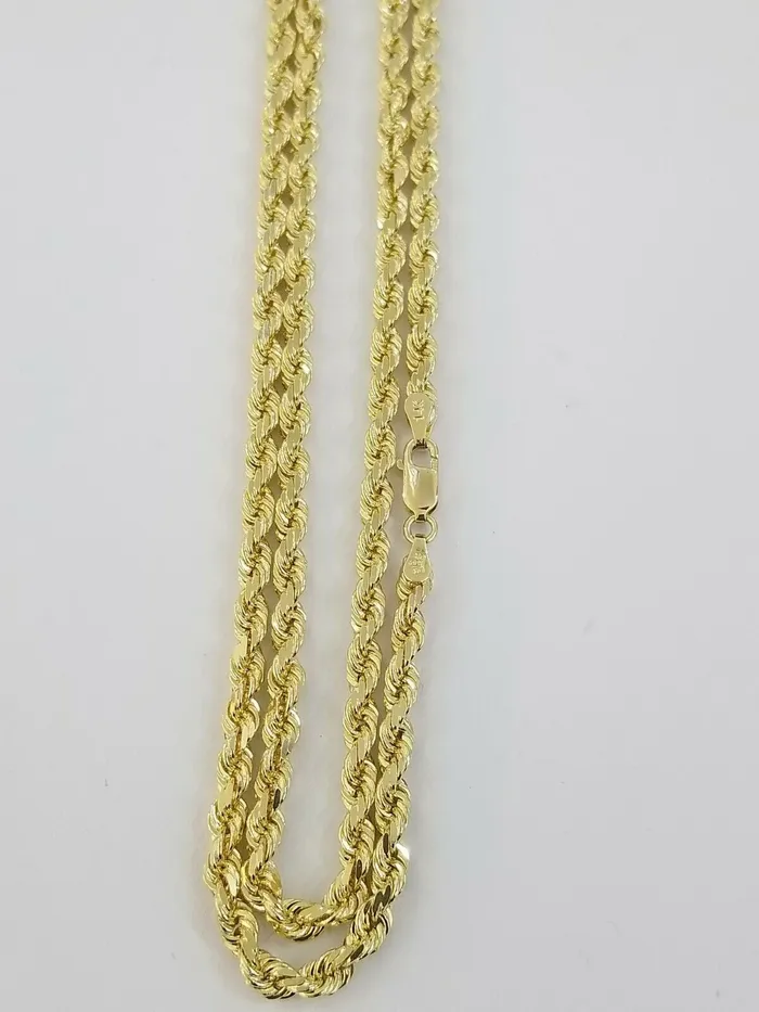 Gold and Diamond Rings Real 14KT SOLID Yellow Gold 4mm Rope Chain Diamond Cut 18 Inches Lobster Lock