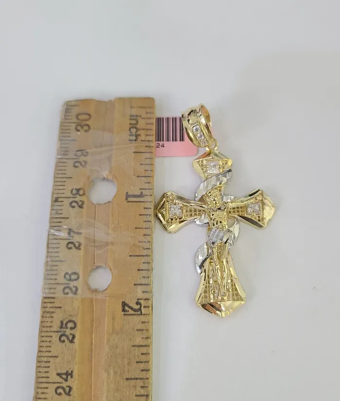 Necklaces Gold and Diamond Real 14k Chain Cross Charm Set Miami Cuban Link 4mm Necklace Pendant Yellow Gold