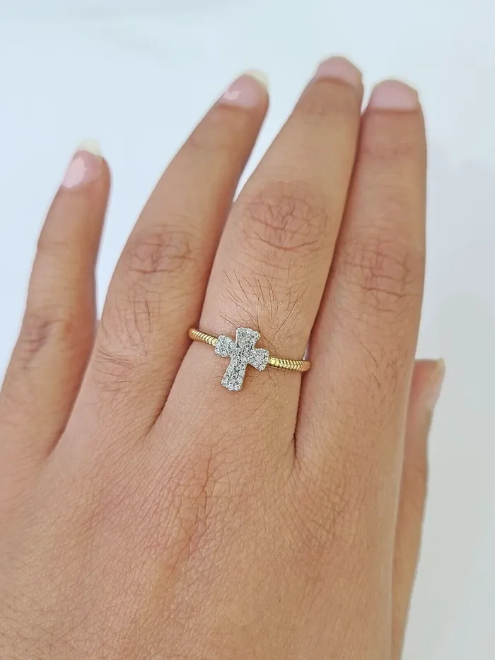 Real 10k Diamond Ladies Ring Jesus Cross Yellow Gold Women Casual Gold and Diamond Rings