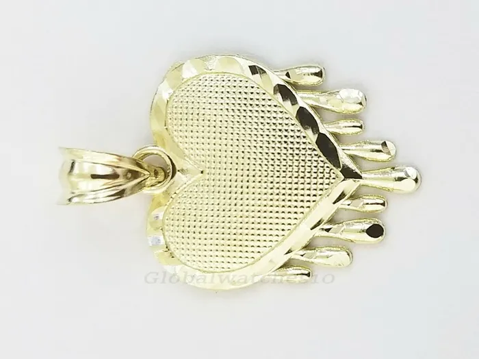 Real 10K Yellow Gold Love Dripping Heart Diamond Cut Men Women Charm Pendant Gold and Diamond Necklaces