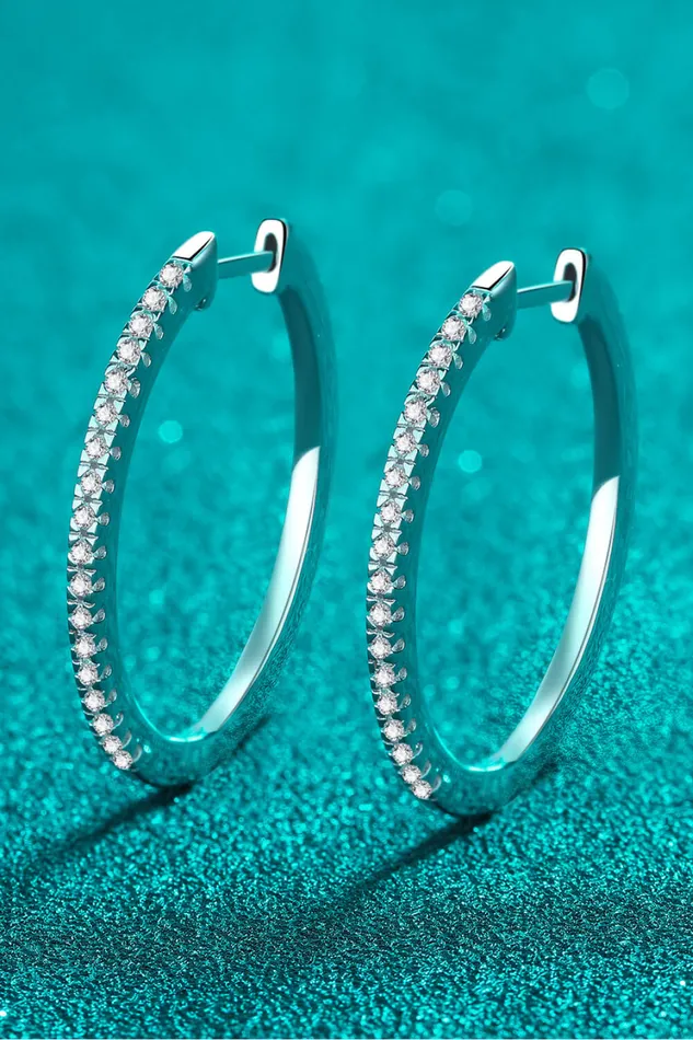 RhodiumPlated Moissanite Hoop Earrings Trendsi Earrings