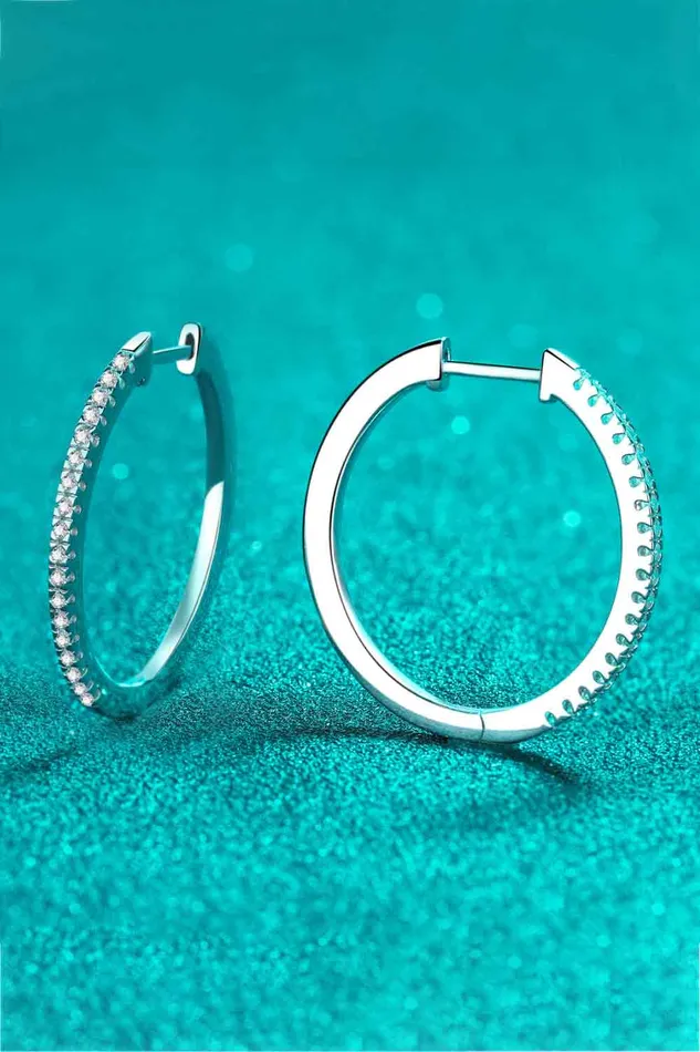RhodiumPlated Moissanite Hoop Earrings Trendsi Earrings