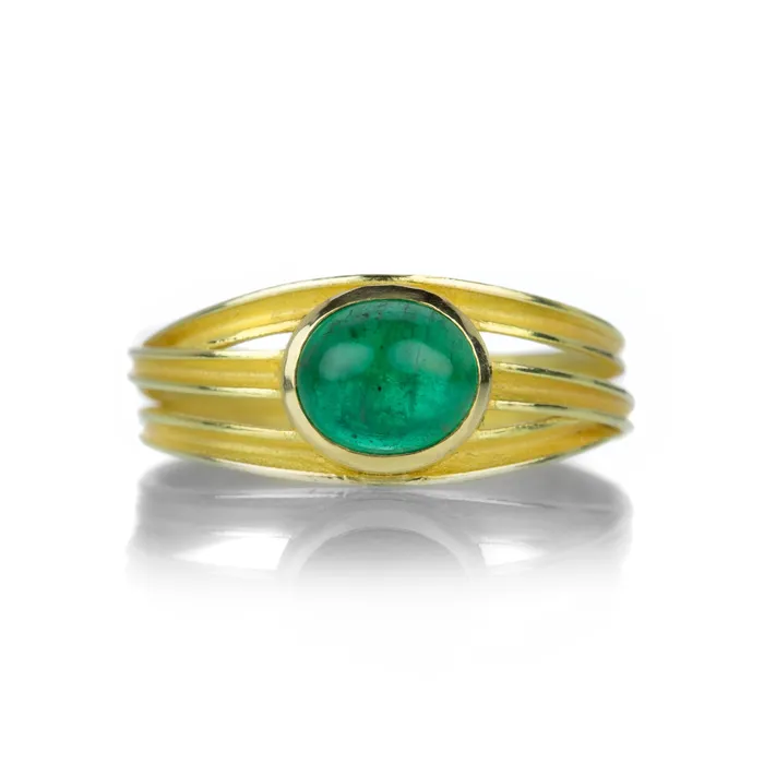 Rings Barbara Heinrich Oval Emerald Cabochon Triple Ribbon Ring