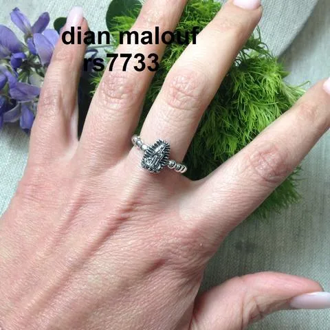 rs7733 Sterling Silver Virgin De Guadalupe Charm Ring Small With Beaded Band Dian Malouf Rings