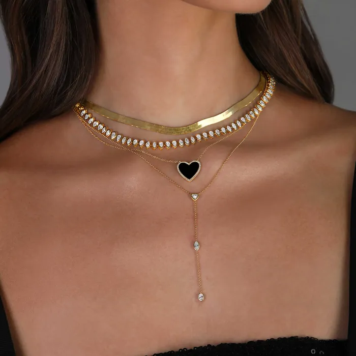 Alev Collection Necklaces Bezel Pear and Marquise Golden Tennis Necklace