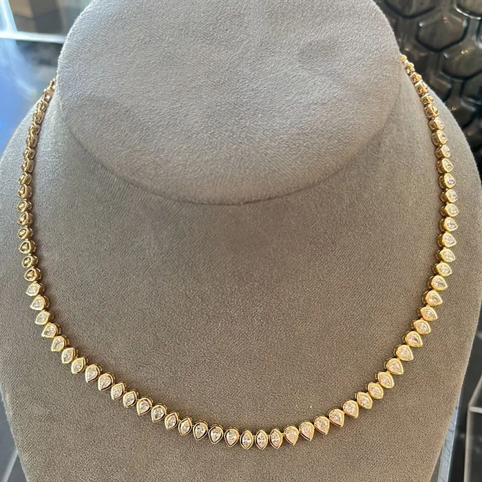 Alev Collection Necklaces Bezel Pear and Marquise Golden Tennis Necklace