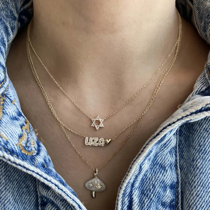 Alev Collection Necklaces Cutout Diamond Name Gold Charm Necklace