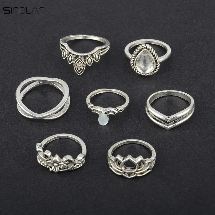 Rings sparklingselections 7pcs Set Bohemian Big Water Drops Crystal Resin Ring For Women Rings sparklingselections 7pcs Set Bohemian Big Water Drops Crystal Resin Ring For Women