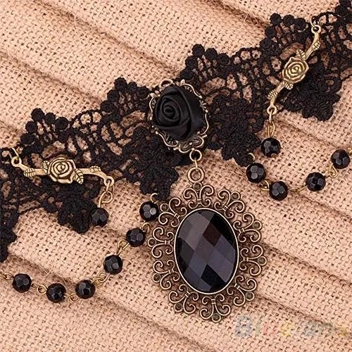 sparklingselections Lolita Gothic Black Flower Lace Choker Necklace for Women Necklaces sparklingselections Lolita Gothic Black Flower Lace Choker Necklace for Women Necklaces