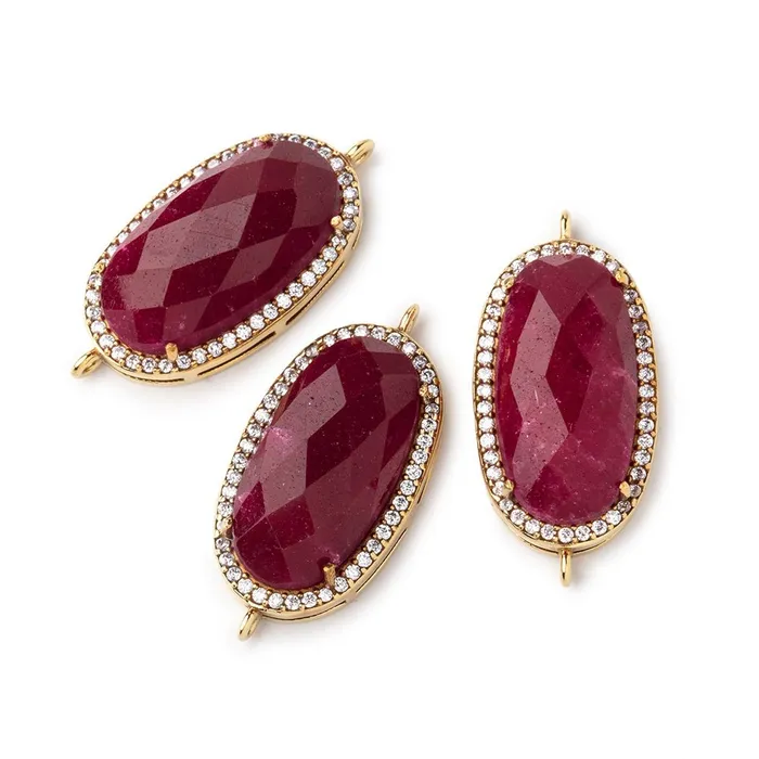 23x13mm Gold Plated CZ Bezel Ruby Oval Connector 1 Focal Bead Beadsofcambaycom PreStyled Sets