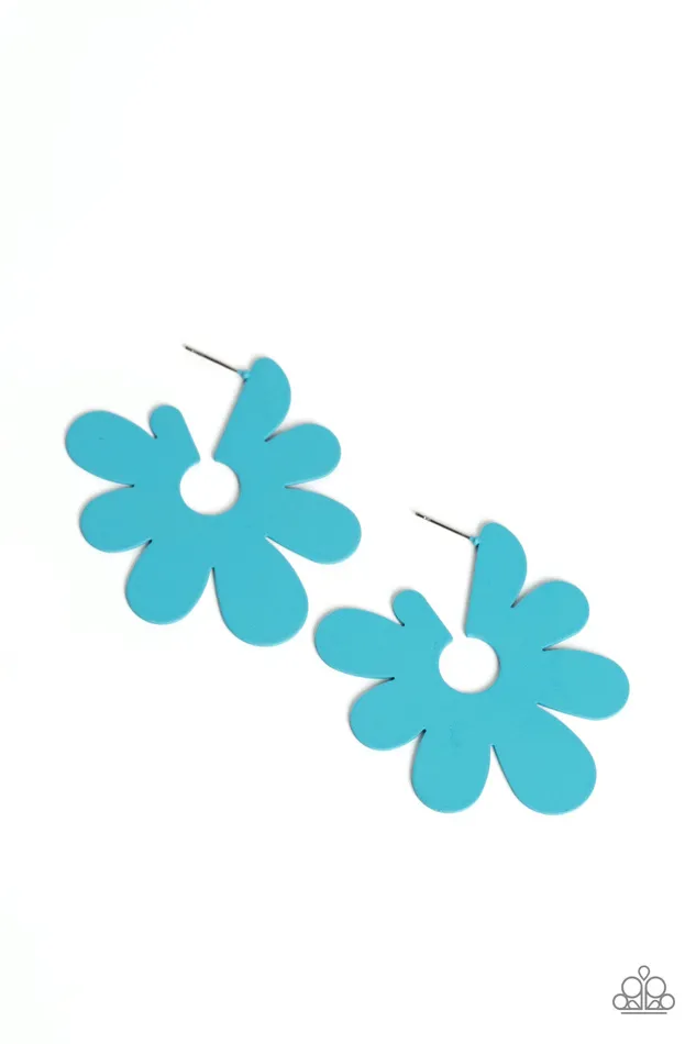 Earrings Flower Power Fantasy Blue Earrings Jewelry by Bretta Paparazzi Accessories