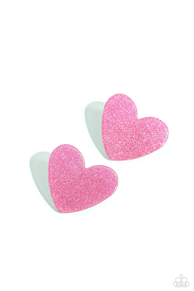 Earrings Paparazzi Accessories Sparkly Sweethearts Pink Heart Earrings Jewelry by Bretta
