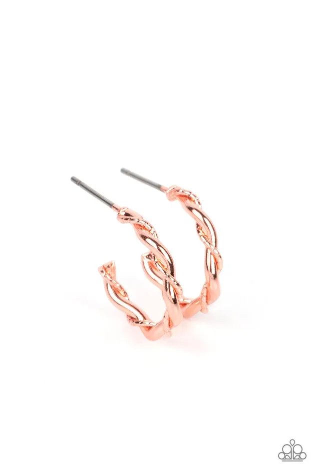 Irresistibly Intertwined Copper Earrings Jewelry by Bretta Paparazzi Accessories Earrings