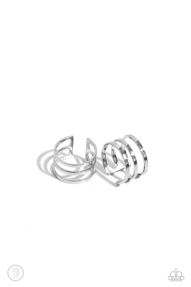 Metro Mashup Silver Ear Cuff Jewelry by Bretta Paparazzi Accessories Earrings