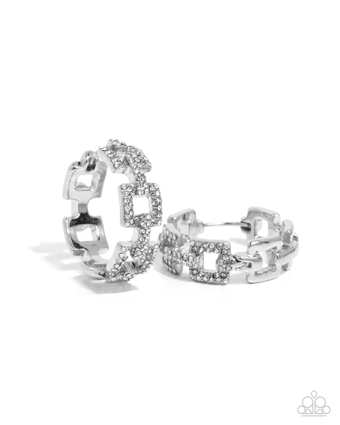 Paparazzi Accessories Earrings Geometric Glimpse White Hoop Earrings Jewelry by Bretta
