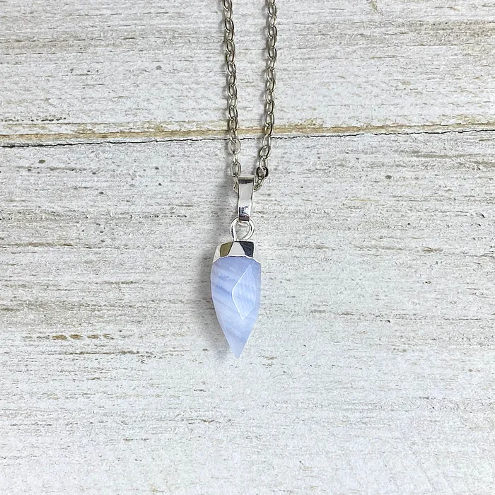Blue Lace Agate Serenity Calm Faceted Point Pendant 18 White Gold Necklace Lily Rose Jewelry Necklaces